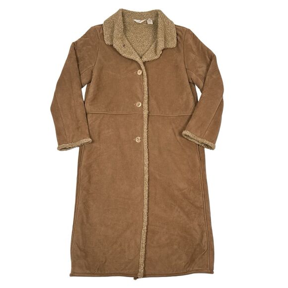 J Jill Penny Lane Coat Size XS Brown Sherpa Fleece Lined‎ Suede Button Front - Picture 1 of 9